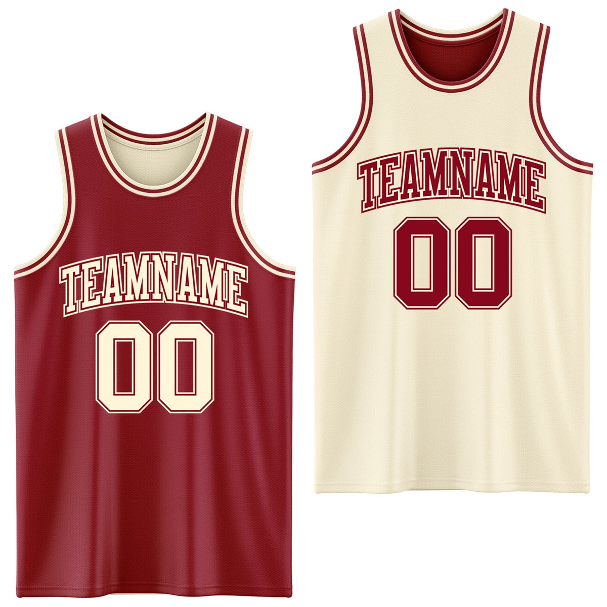 Custom Reversible Maroon Cream Double Side Sublimation Basketball Set Jersey