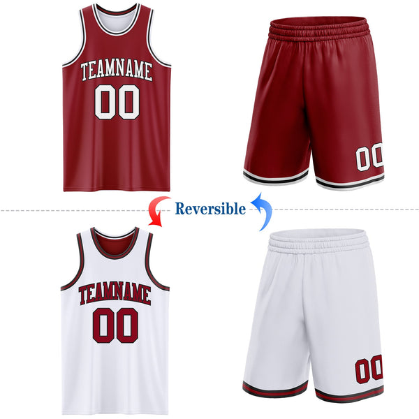 Custom Reversible Maroon White-Black Double Side Sublimation Basketball Set Jersey alternate