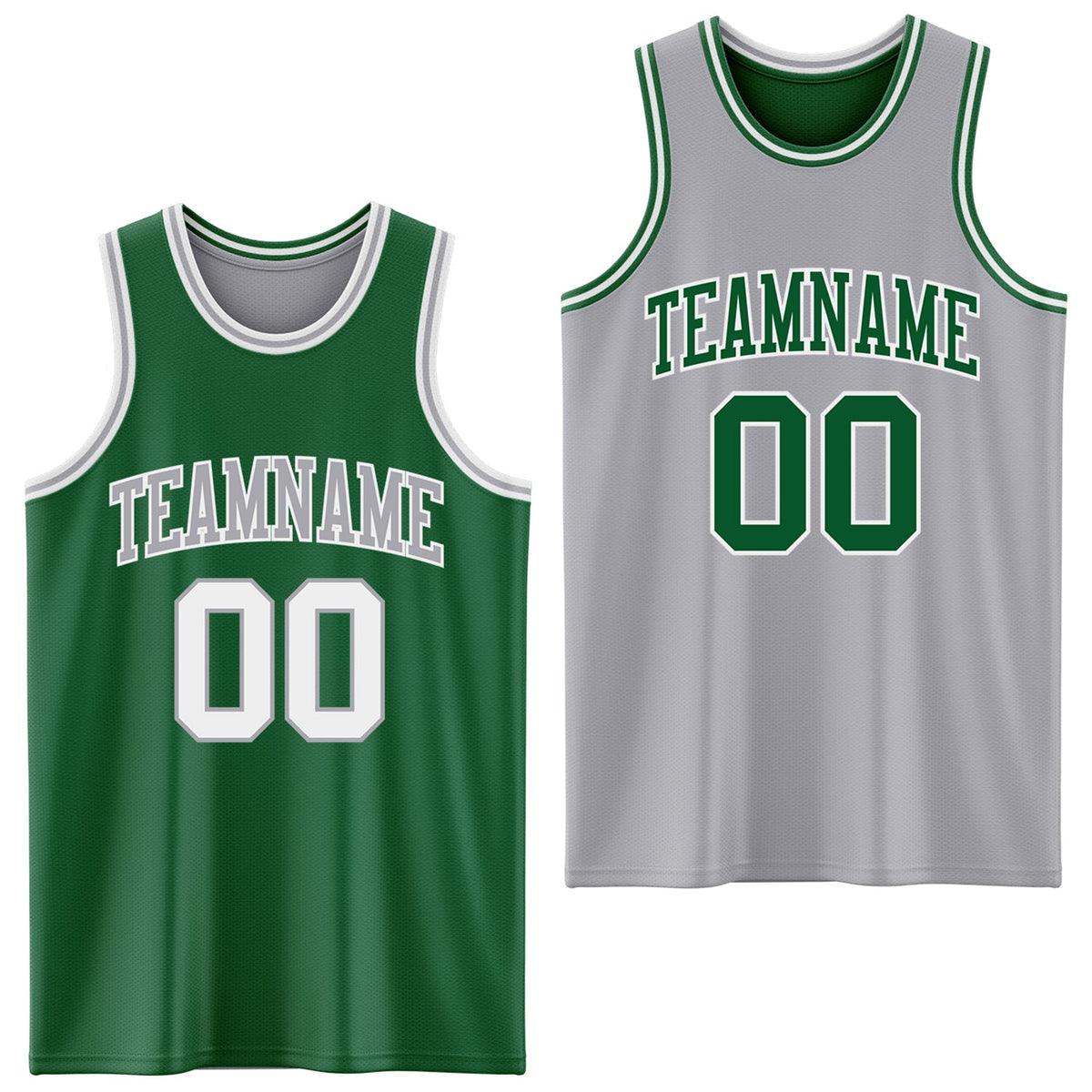 Custom Reversible Kelly Green White-Gray Double Side Sublimation Basketball Set Jersey
