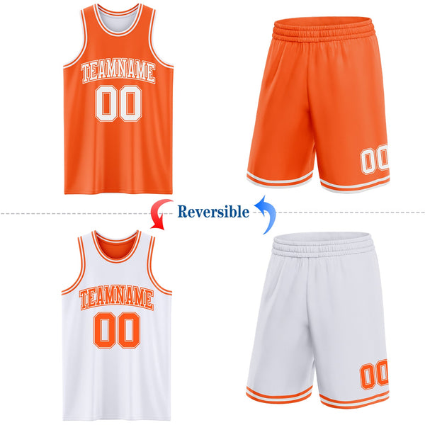 Custom Reversible Orange White Double Side Sublimation Basketball Set Jersey alternate