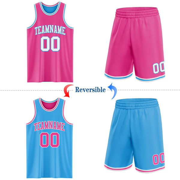 Custom Reversible Pink White-Sky Blue Double Side Sublimation Basketball Set Jersey alternate