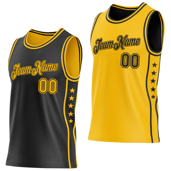 Custom Reversible Black Gold Double Side Star Sublimation Basketball Set Jersey