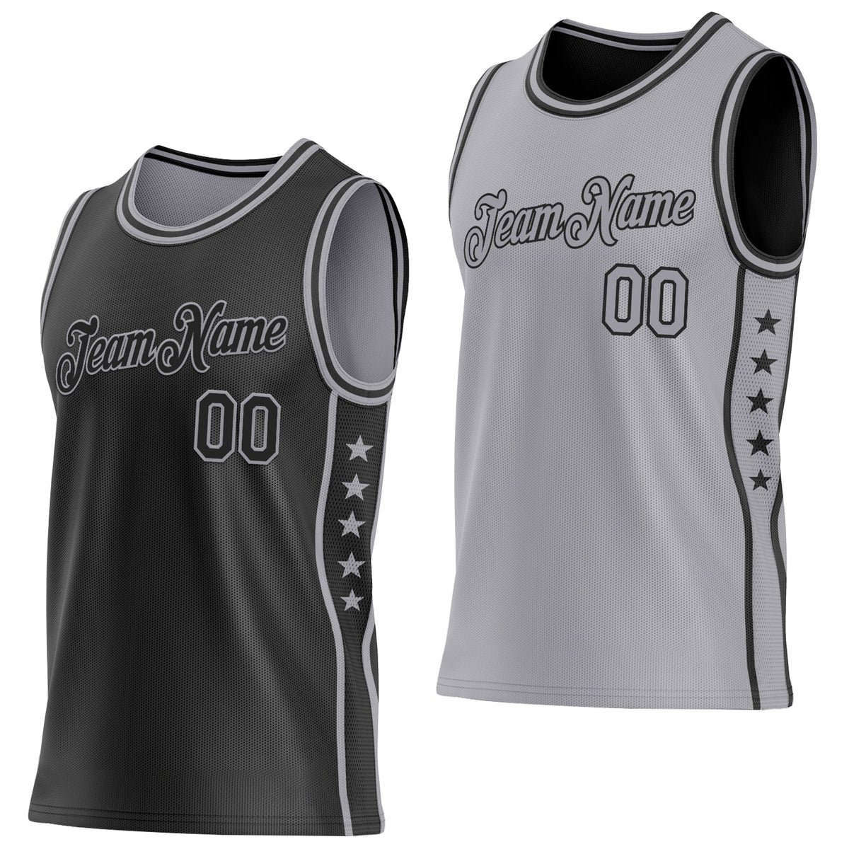 Custom Reversible Black Gray Double Side Star Sublimation Basketball Set Jersey