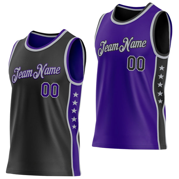 Custom Reversible Black Purple-Gray Double Side Star Sublimation Basketball Set Jersey