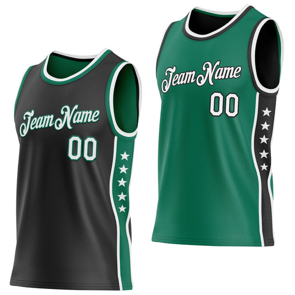 Custom Reversible Black White-Kelly Green Double Side Star Sublimation Basketball Set Jersey
