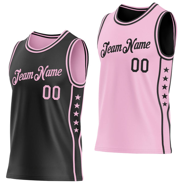 Custom Reversible Black Light Pink Double Side Star Sublimation Basketball Set Jersey