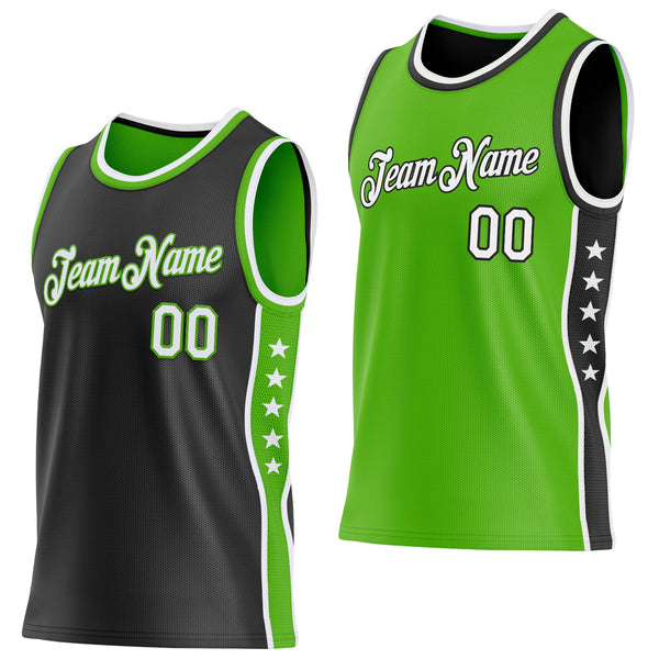 Custom Reversible Black White-Aurora Green Double Side Star Sublimation Basketball Suit Jersey