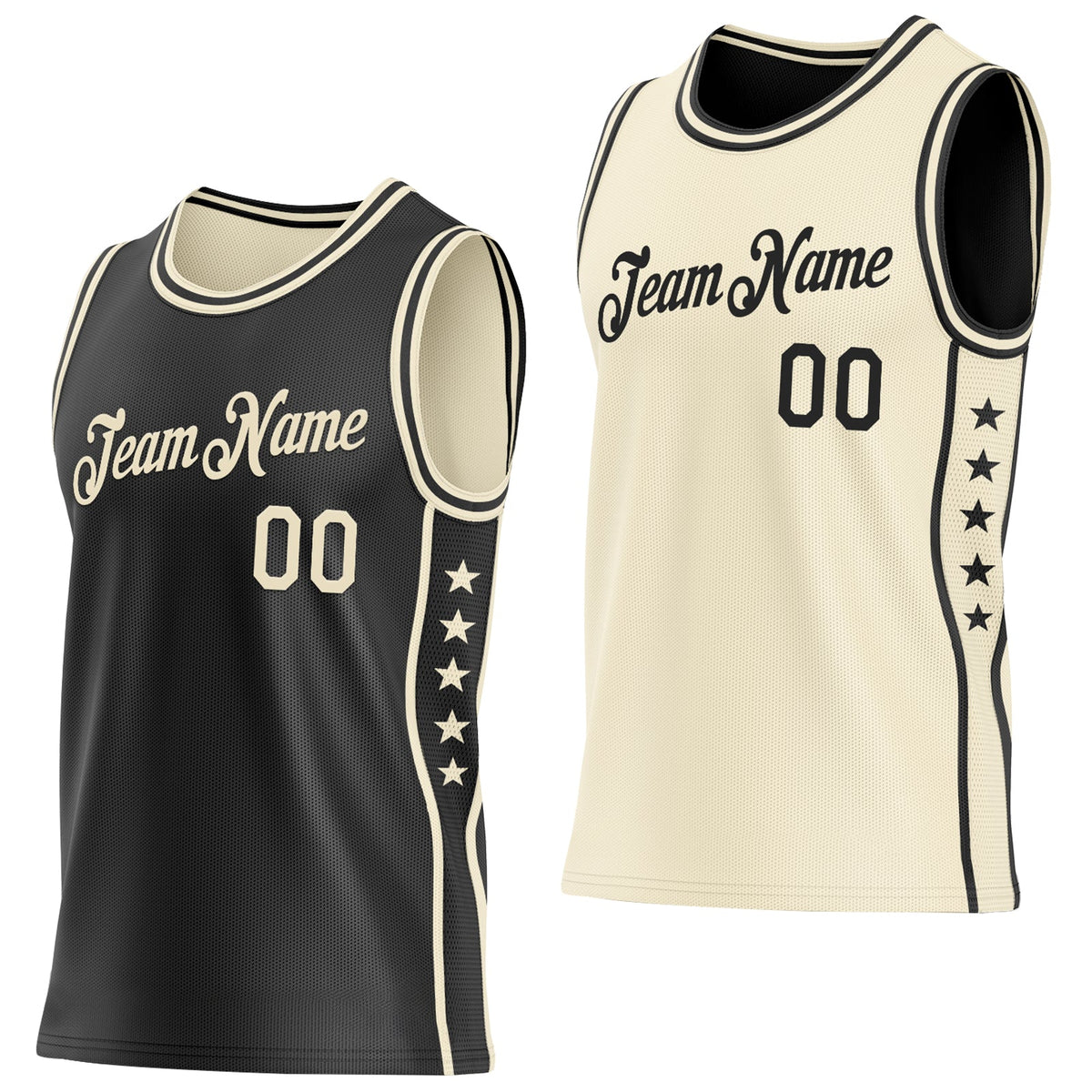Custom Reversible Black Cream Double Side Star Sublimation Basketball Suit Jersey