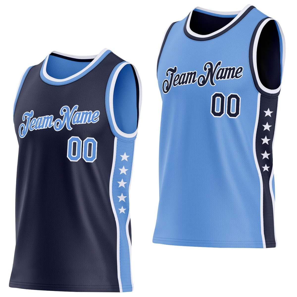 Custom Reversible Navy Lakes Blue-White Double Side Star Sublimation Basketball Set Jersey