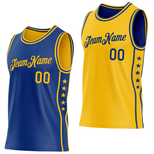 Custom Reversible Royal Gold Double Side Star Sublimation Basketball Set Jersey