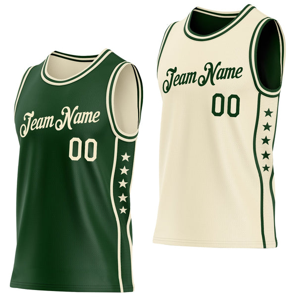 Custom Reversible Green Cream Double Side Star Sublimation Basketball Set Jersey