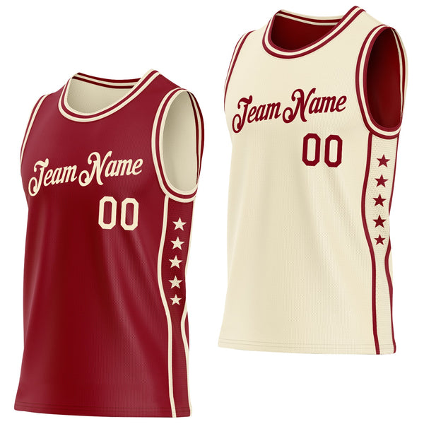 Custom Reversible Crimson Cream Double Side Star Sublimation Basketball Set Jersey