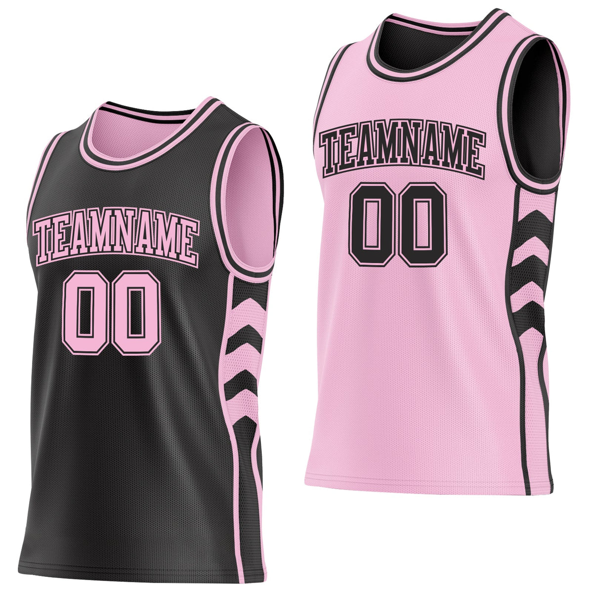 Custom Black-Light Pink Side Panel Geometric Chevron Reversible Double Side Sublimation Basketball Set Jersey