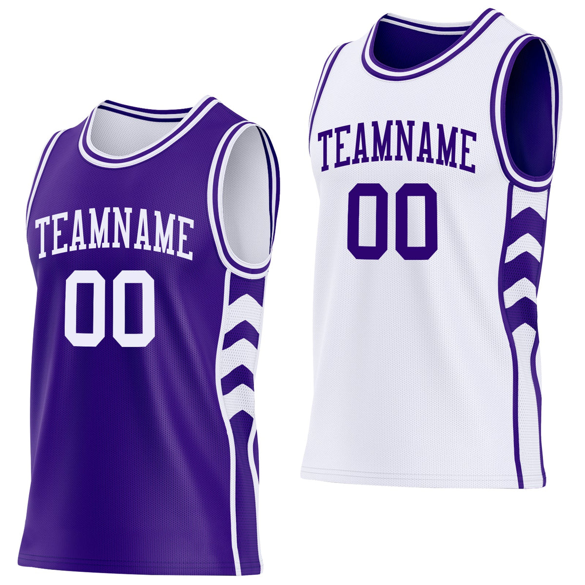 Custom Purple-White Side Panel Geometric Chevron Reversible Double Side Sublimation Basketball Set Jersey