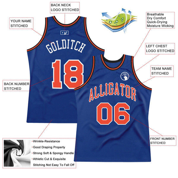 Custom Royal Orange-White Authentic Throwback Basketball Jersey alternate