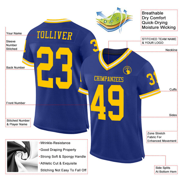 Custom Royal Gold-White Mesh Authentic Throwback Football Jersey alternate