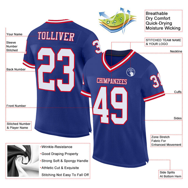 Custom Royal White-Red Mesh Authentic Throwback Football Jersey alternate