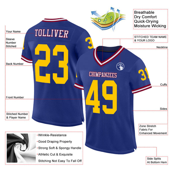 Custom Royal Gold-Maroon Mesh Authentic Throwback Football Jersey alternate