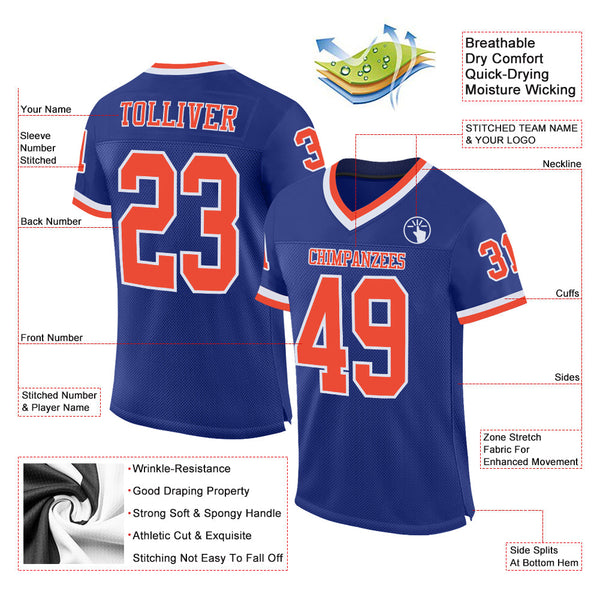 Custom Royal Orange-White Mesh Authentic Throwback Football Jersey alternate