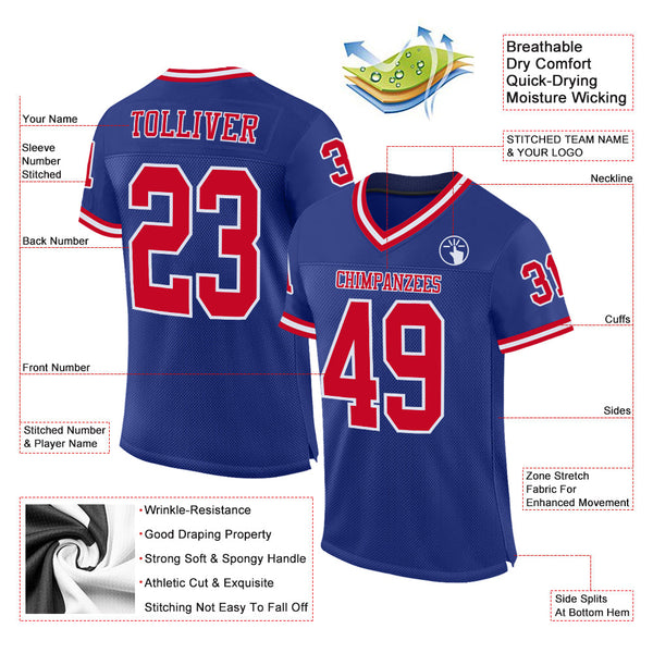 Custom Royal Red-White Mesh Authentic Throwback Football Jersey alternate