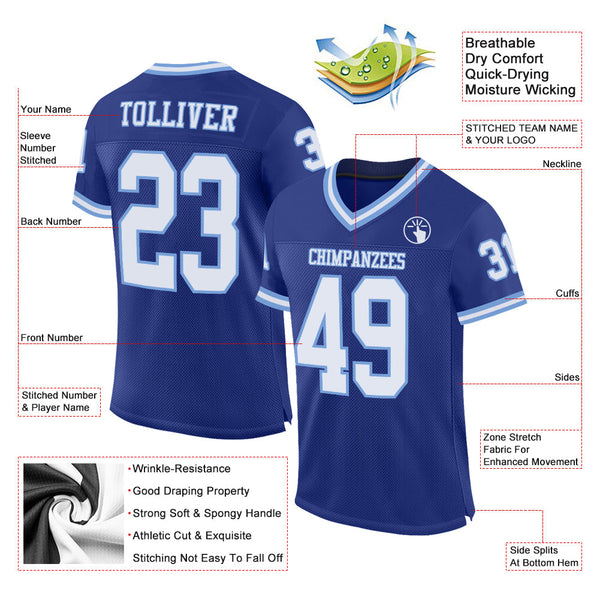 Custom Royal White-Light Blue Mesh Authentic Throwback Football Jersey alternate