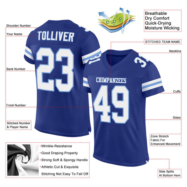 Custom Royal White-Light Blue Mesh Authentic Football Jersey alternate
