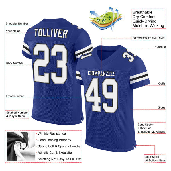 Custom Royal White-Black Mesh Authentic Football Jersey alternate