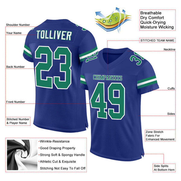 Custom Royal Kelly Green-White Mesh Authentic Football Jersey alternate