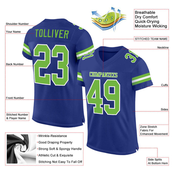 Custom Royal Neon Green-White Mesh Authentic Football Jersey alternate
