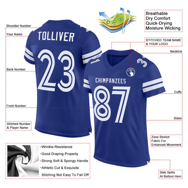 Custom Royal White Mesh Authentic Football Jersey alternate