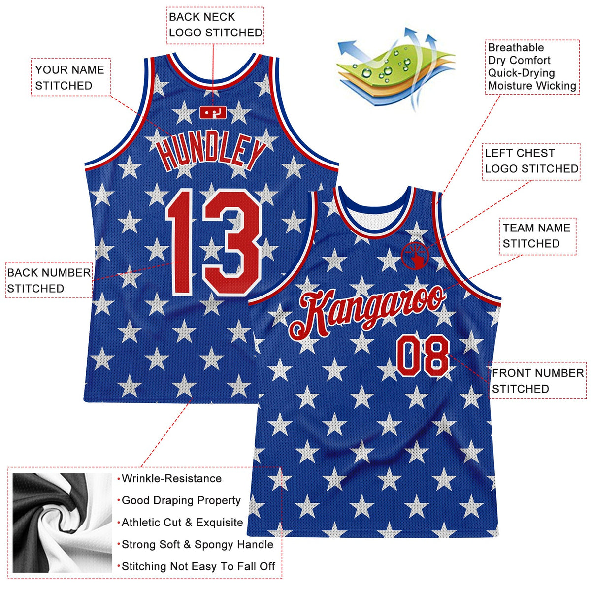 Custom Royal Red-White 3D Pattern Design American Flag Authentic Basketball Jersey - Back
