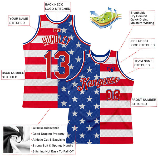 Custom Royal Red-White 3D Pattern Design American Flag Authentic Basketball Jersey alternate
