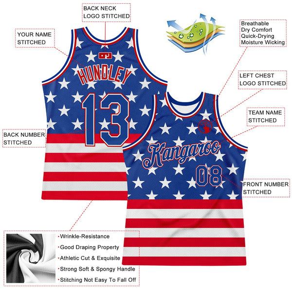 Custom Royal Royal-Red 3D Pattern Design American Flag Authentic Basketball Jersey alternate