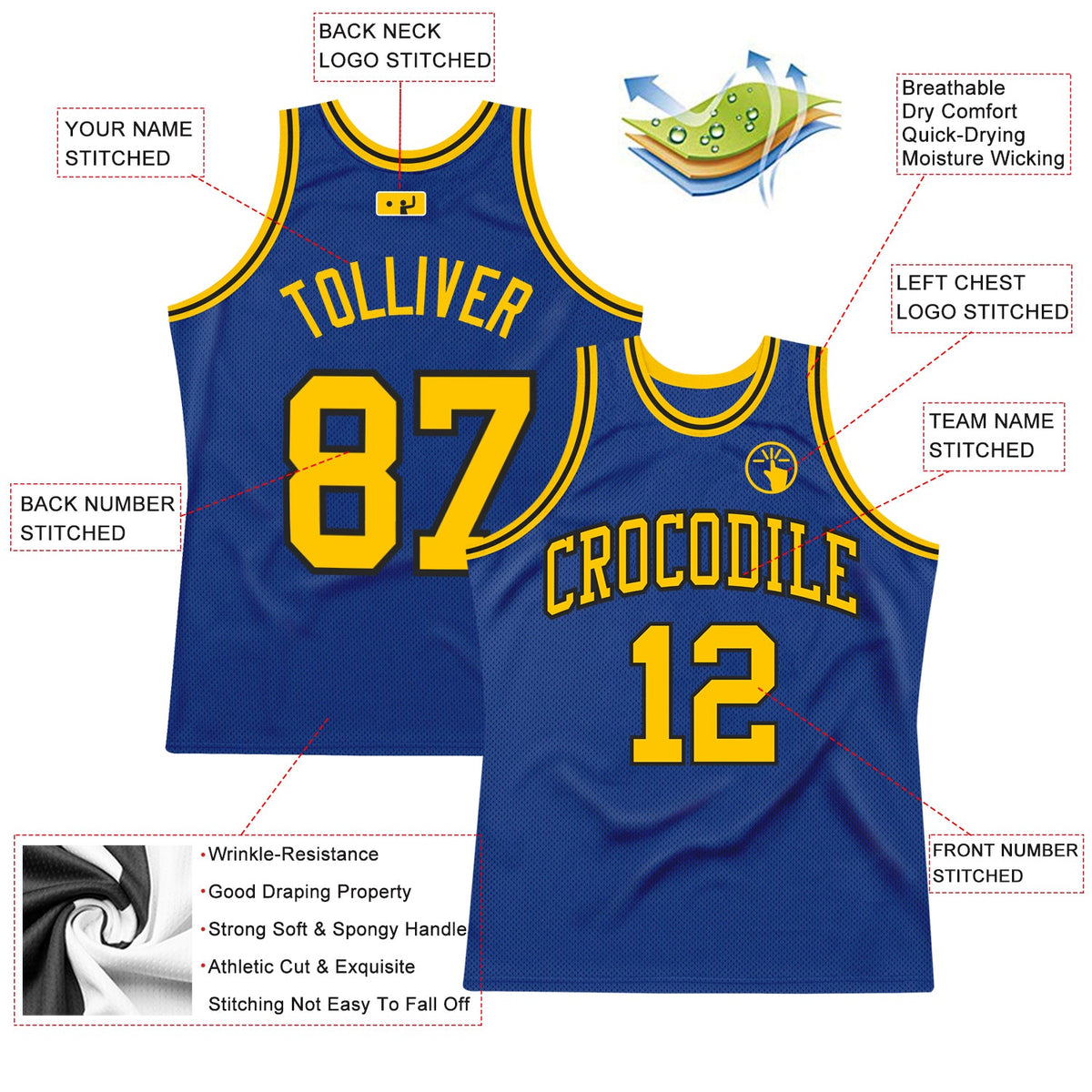 Custom Royal Gold-Black Authentic Throwback Basketball Jersey - Back