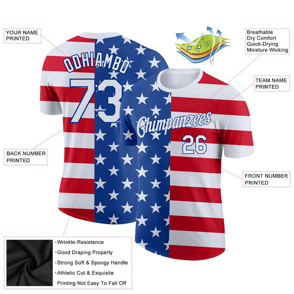 Custom Royal White-Red 3D American Flag Performance T-Shirt alternate