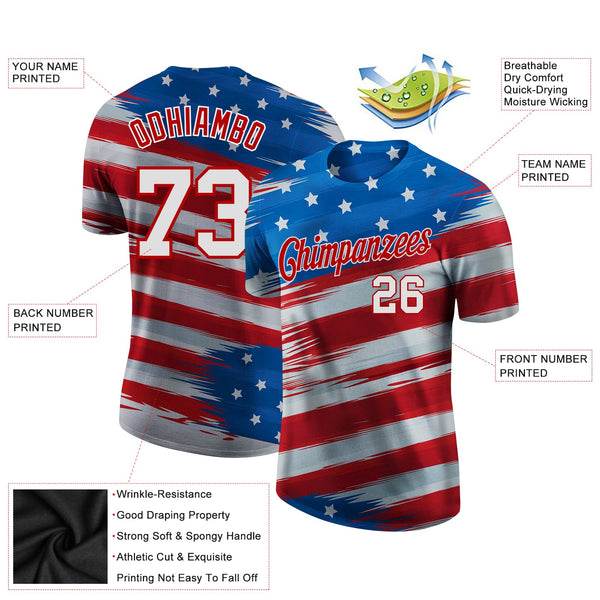 Custom Royal White-Red 3D American Flag Performance T-Shirt alternate