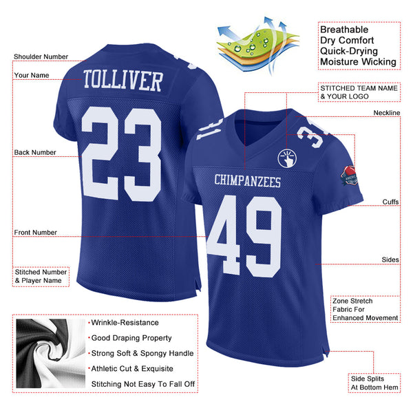 Custom Royal White Mesh Authentic Football Jersey alternate