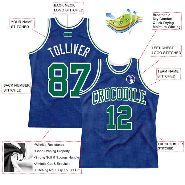 Custom Royal Kelly Green-White Authentic Throwback Basketball Jersey alternate