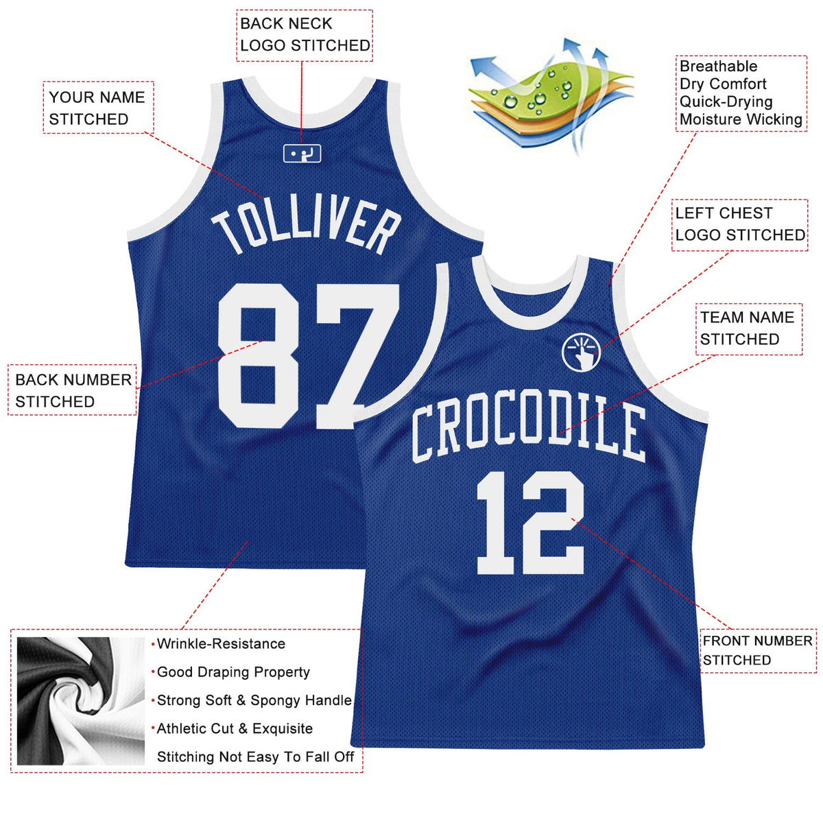Custom Royal White Authentic Throwback Basketball Jersey - Back