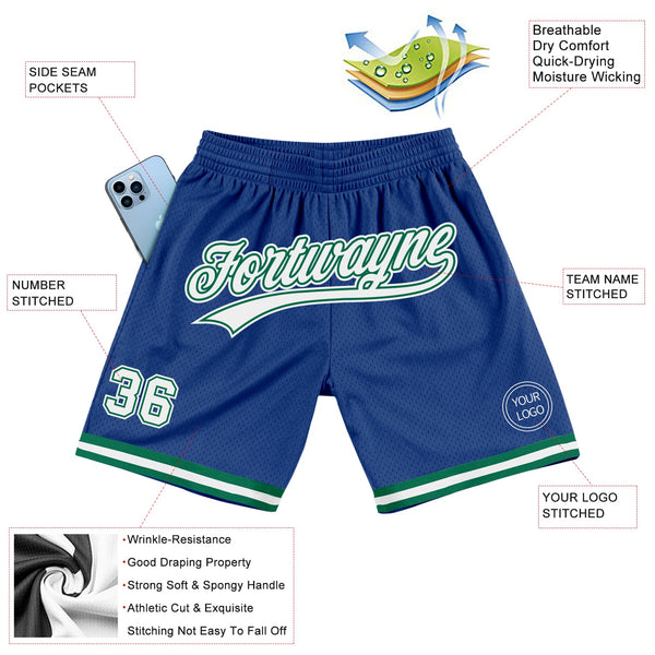 Custom Royal White-Kelly Green Authentic Throwback Basketball Shorts alternate