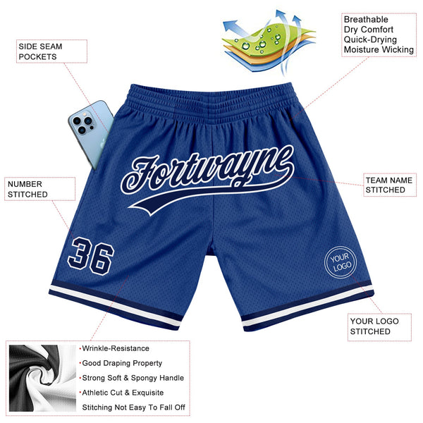 Custom Royal Navy-White Authentic Throwback Basketball Shorts alternate