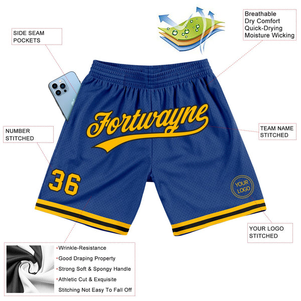 Custom Royal Gold-Black Authentic Throwback Basketball Shorts alternate