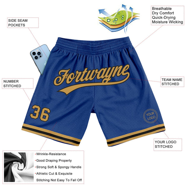 Custom Royal Old Gold-Black Authentic Throwback Basketball Shorts alternate