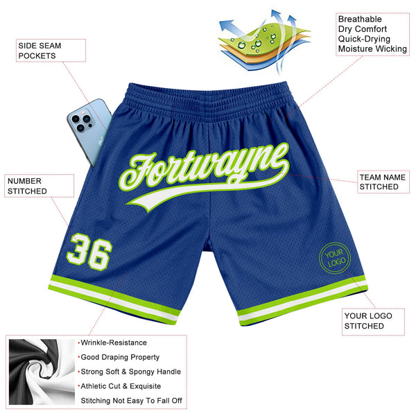 Custom Royal White-Neon Green Authentic Throwback Basketball Shorts alternate