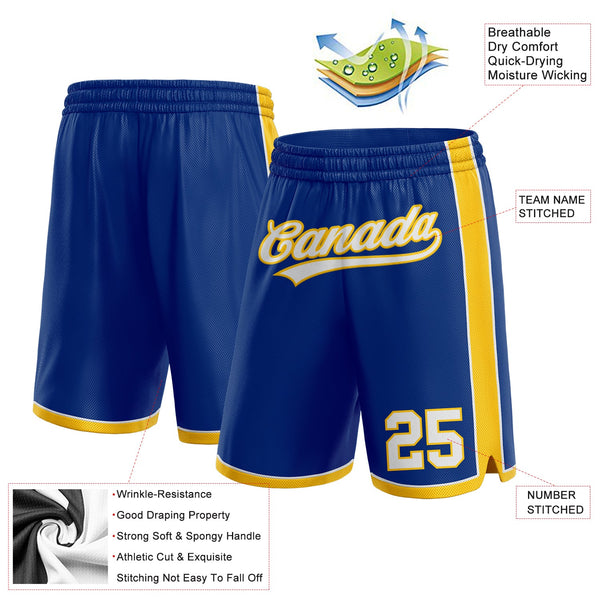 Custom Royal White-Yellow Authentic Basketball Shorts alternate