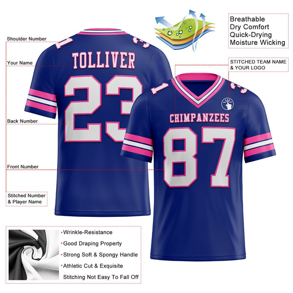 Custom Royal White-Pink Authentic Football Jersey alternate
