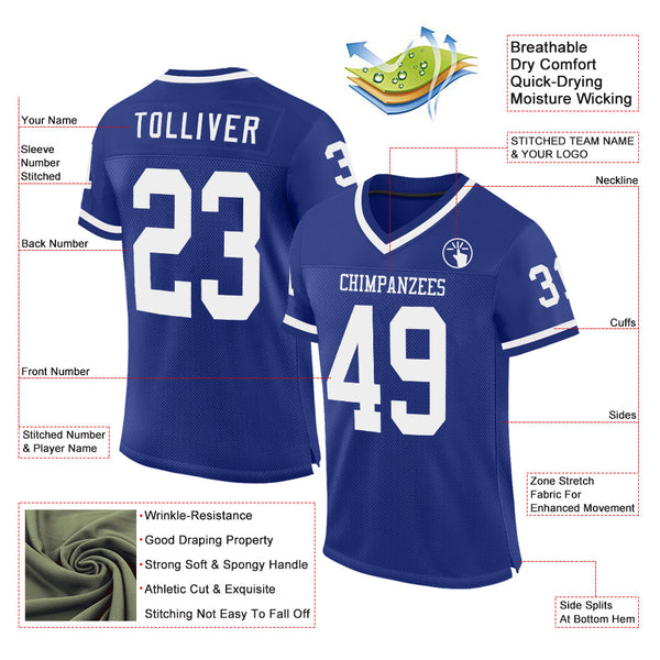 Custom Royal White Mesh Authentic Throwback Football Jersey alternate