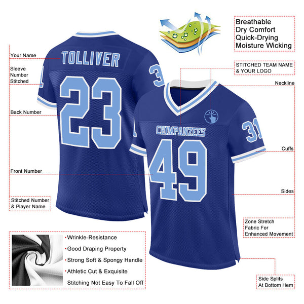 Custom Royal Light Blue-White Mesh Authentic Throwback Football Jersey alternate
