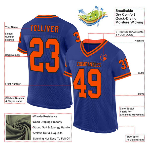 Custom Royal Orange-Black Mesh Authentic Throwback Football Jersey alternate
