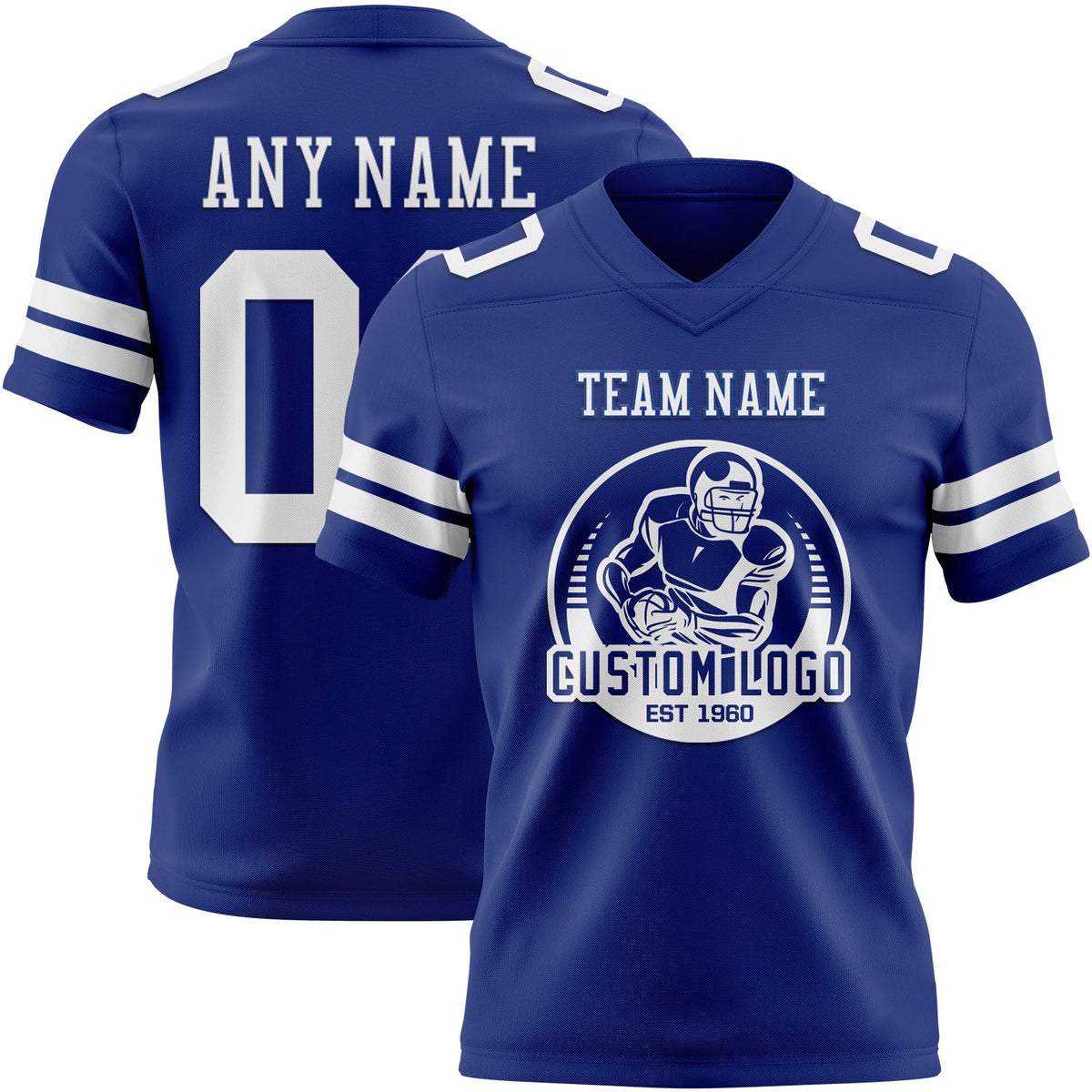 Custom Royal White Authentic Football Jersey - Back